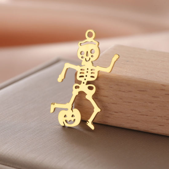 1 個 304ステンレス鋼 ハロウィン チャーム 金メッキ 骨組み 26mm x 12mm、 の画像