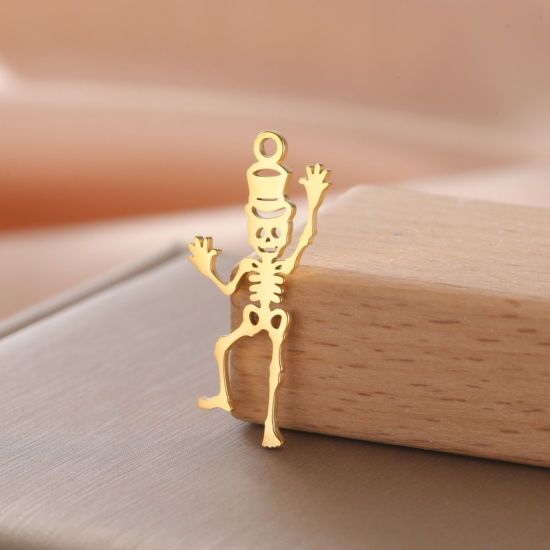 1 個 304ステンレス鋼 ハロウィン チャーム 金メッキ 骨組み 26mm x 12mm、 の画像
