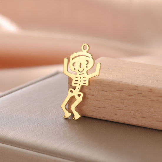 1 個 304ステンレス鋼 ハロウィン チャーム 金メッキ 骨組み 26mm x 12mm、 の画像