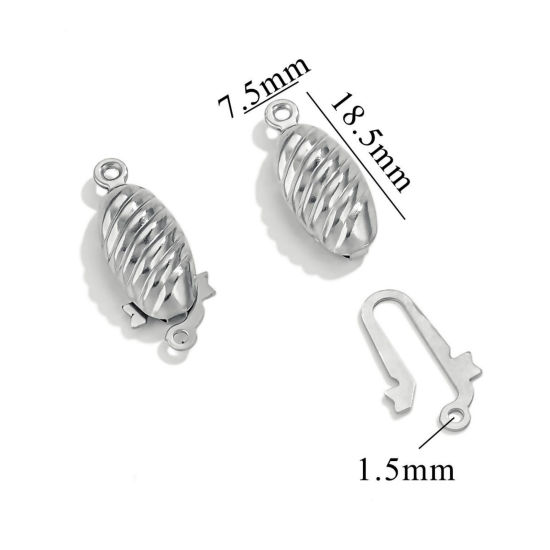 Image de 10 Pcs Fermoirs à Incruster en 304 Acier Inoxydable Ovale Rayées Argent Mat 21.5mm x 8mm