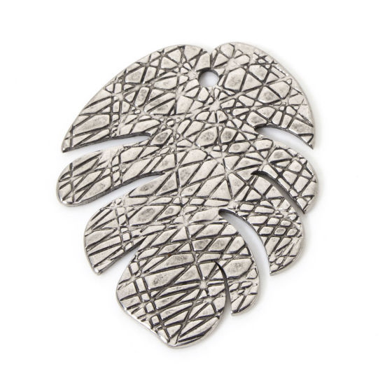 Immagine di 2 Pz 304 Acciaio Inossidabile Ciondoli Pendenti Foglia Tono Argento Effetto Marmo 3.1cm x 2.5cm