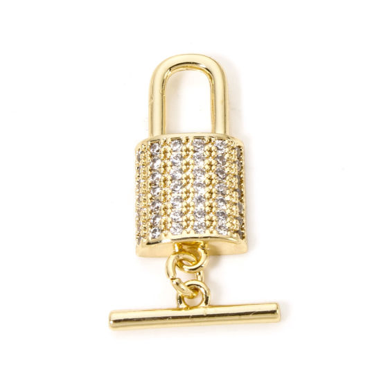 Image de 1 Kit Fermoir Toggle en Laiton Serrure Plaqué Or Véritable 18K Micro Pave 21x10mm 14.5x4mm