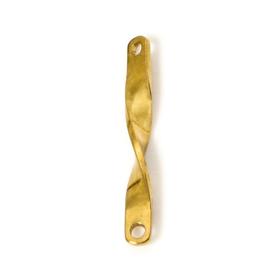 Image de 2 Pcs Connecteurs Pendentifs Breloques en 304 Acier Inoxydable Revêtement sous Vide PVD Respectueux de l'Environnement Courbé Plaqué Or 18K Rectangle 20mm x 2.5mm