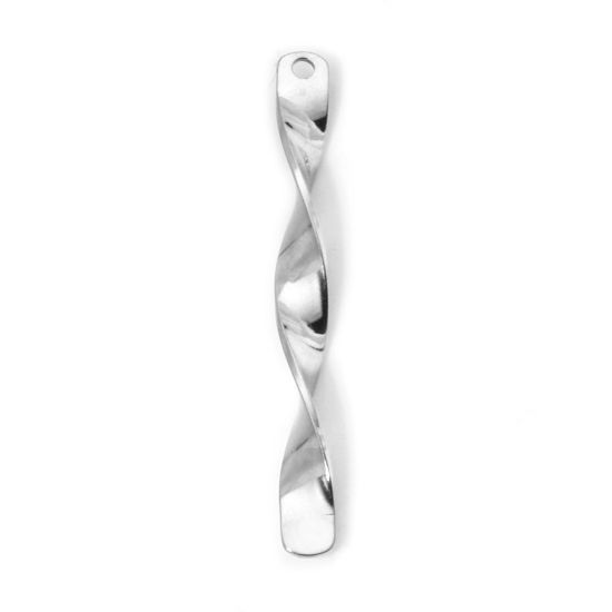 Image de 2 Pcs Pendentifs en 304 Acier Inoxydable Courbé Argent Mat Rectangle 39mm x 4mm