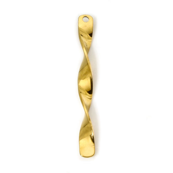 Image de 2 Pcs Pendentifs en 304 Acier Inoxydable Revêtement sous Vide PVD Respectueux de l'Environnement Courbé Plaqué Or 18K Rectangle 39mm x 4mm