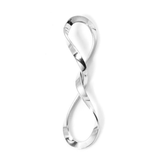 Image de 2 Pcs Connecteurs Pendentifs Breloques en 304 Acier Inoxydable Symbole"Infini" Argent Mat Tordu 4.7cm x 1.3cm