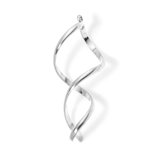 Image de 2 Pcs Pendentifs en 304 Acier Inoxydable Courbé Argent Mat Rectangle 4.5cm x 1.8cm