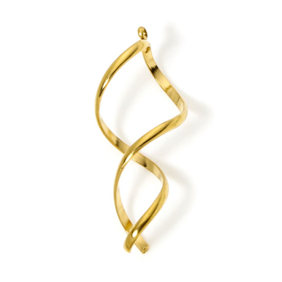 Image de 2 Pcs Pendentifs en 304 Acier Inoxydable Revêtement sous Vide PVD Respectueux de l'Environnement Courbé Plaqué Or 18K Rectangle 4.5cm x 1.8cm