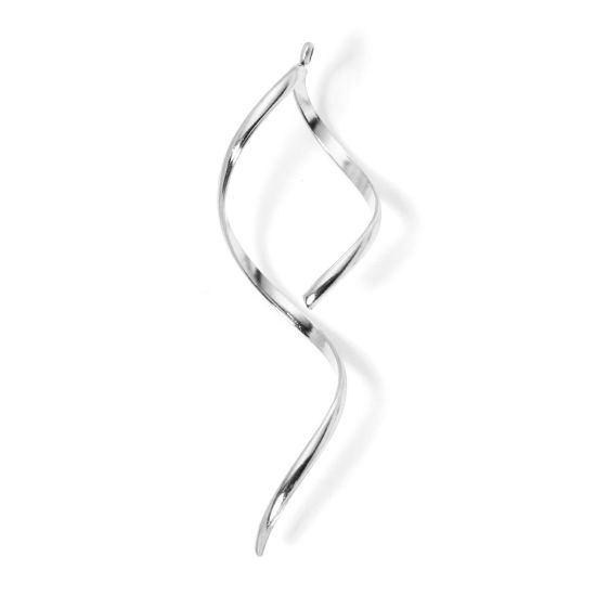 Image de 2 Pcs Pendentifs en 304 Acier Inoxydable Courbé Argent Mat Rectangle 6cm x 2cm