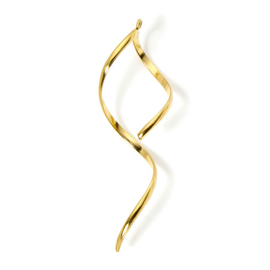 Image de 2 Pcs Pendentifs en 304 Acier Inoxydable Revêtement sous Vide PVD Respectueux de l'Environnement Courbé Plaqué Or 18K Rectangle 6cm x 2cm