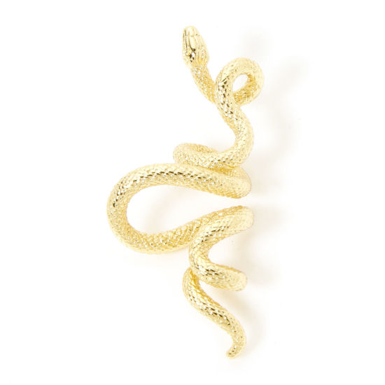 Image de 2 Pcs Pendentifs En Gros en Laiton Plaqué Or Véritable 18K Serpent 3D 3.9cm x 1.7cm