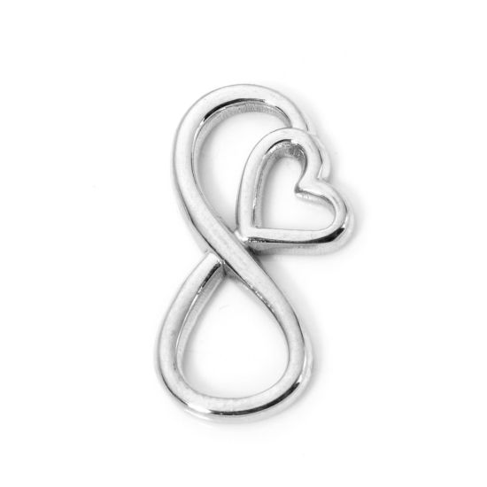 Immagine di 2 Pz 304 Acciaio Inossidabile Pendenti Charms Connettori Simbolo di Infinito Tono Argento Cuore 22mm x 12mm