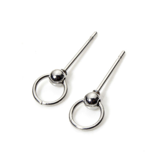 6 個 304ステンレス鋼 イヤポストスタッドピアス ループコネクター付きアクセサリー ボール シルバートーン 7mm x 6mm、 ワイヤーサイズ: （21号）、 の画像
