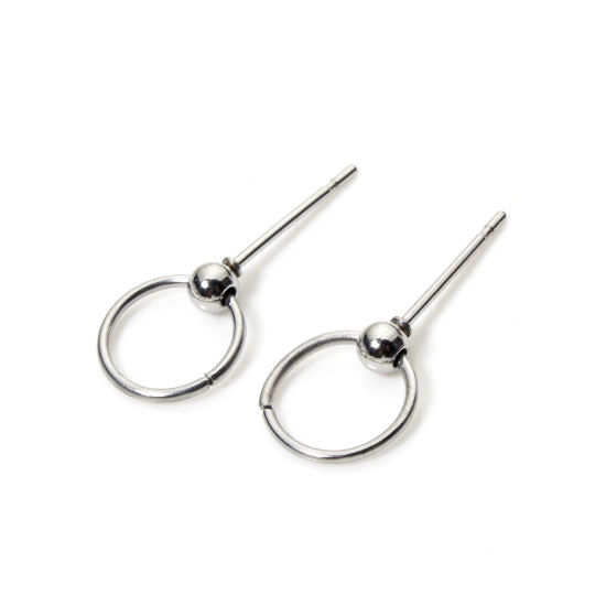 6 個 304ステンレス鋼 イヤポストスタッドピアス ループコネクター付きアクセサリー ボール シルバートーン 9.5mm x 8.5mm、 ワイヤーサイズ: （21号）、 の画像