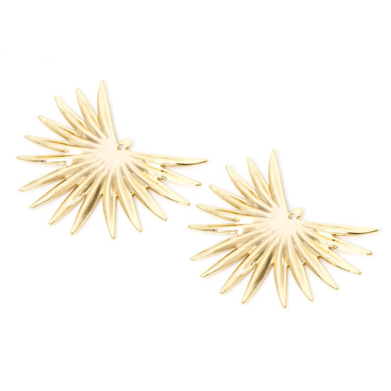 Image de 2 Pcs Pendentifs en Laiton Plaqué Or 18K Rayons de Soleil 4.3cm x 3.2cm