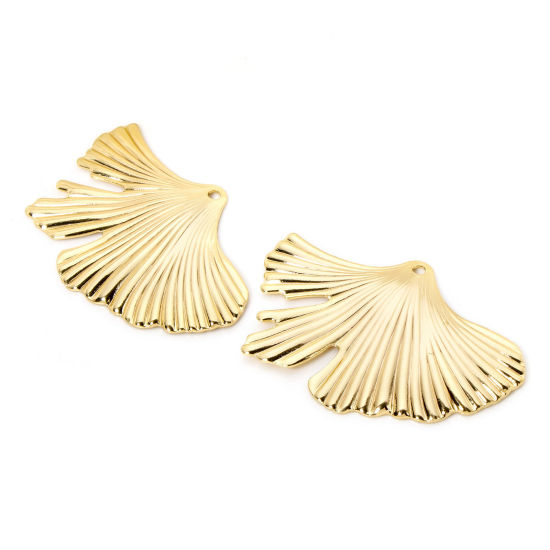 Image de 2 Pcs Pendentifs en Laiton Feuille de Ginkgo Plaqué Or 18K 4.6cm x 3cm