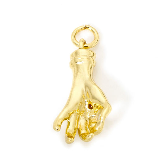 Imagen de 2 Unidades Latón Colgantes 18K Oro Real Chapado Manoteo 3D 24mm x 10.5mm