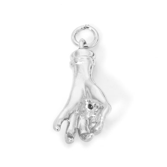 Imagen de 2 Unidades Latón Colgantes Platino Real Chapado Manoteo 3D 24mm x 10.5mm