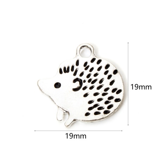 Image de 10 Pcs Breloques en Alliage de Zinc Argenté Noir Hérisson Émail 19mm x 19mm