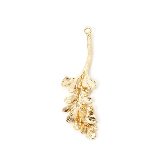 Image de 2 Pcs Pendentifs en Laiton Respectueux de la Nature Feuille Plaqué Or Véritable 18K 4.3cm x 1.4cm