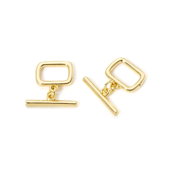 Image de 2 Kits Fermoir Toggle en Laiton Rectangle Plaqué Or Véritable 18K 17x4mm 12.5x12mm