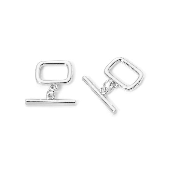 Image de 2 Kits Fermoir Toggle en Laiton Rectangle Plaqué Platine Véritable 17x4mm 12.5x12mm