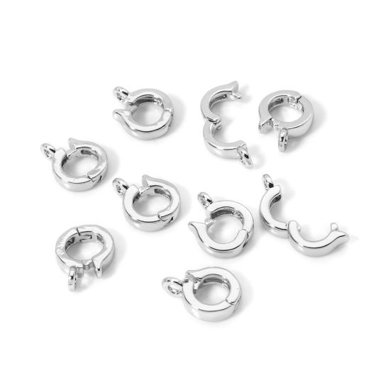 Image de 5 Pcs Fermoirs à Rabat en Laiton Respectueux de la Nature Rond Plaqué Platine Véritable avec Boucle 9.5mm x 7mm