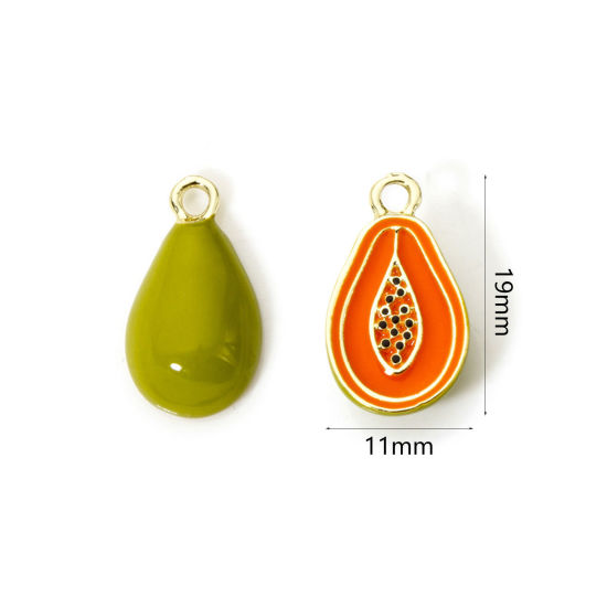 Image de 2 Pcs Breloques en Laiton Plaqué Or 18K Olivacé Fruits Émail 19mm x 11mm
