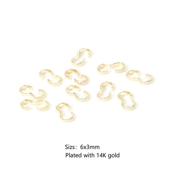 Imagen de 50 Unidades Respetuoso del Medio Ambiente Latón Conectores Cierre 3 Forma 14K Oro Real Chapado 6mm x 3mm