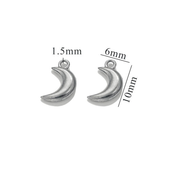 Immagine di 5 Pz 304 Acciaio Inossidabile Mini Ciondoli Luna Tono Argento 3D 11mm x 7mm
