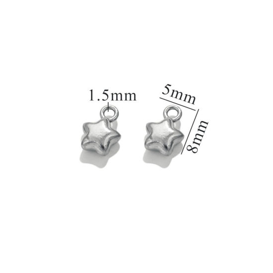Immagine di 5 Pz 304 Acciaio Inossidabile Mini Ciondoli Stella a Cinque Punte Tono Argento 3D 7.5mm x 5.5mm