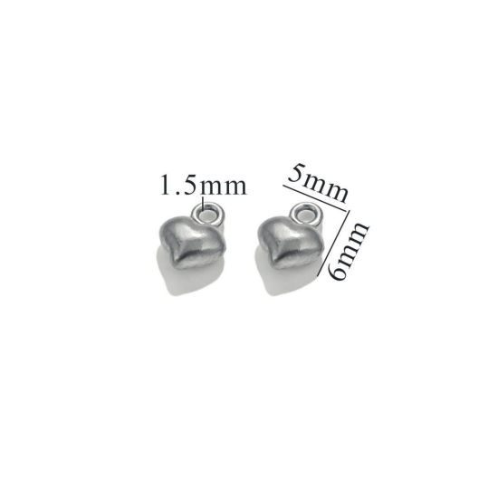 Immagine di 5 Pz 304 Acciaio Inossidabile Mini Ciondoli Cuore Tono Argento 3D 7mm x 5.5mm