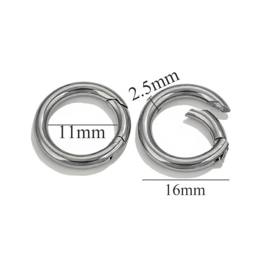 1 個 304ステンレス鋼 スプリングリングクラスプ 円形 シルバートーン つやだし 16mm 直径、 の画像