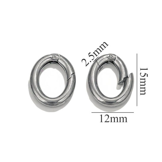 1 個 304ステンレス鋼 スプリングリングクラスプ 楕円形 シルバートーン つやだし 12mm x 15mm、 の画像