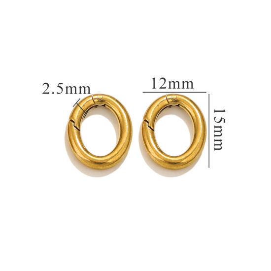 1 個 エコフレンドリー PVD真空メッキ 304ステンレス鋼 スプリングリングクラスプ 楕円形 18Kゴールドメッキ つやだし 12mm x 15mm、 の画像