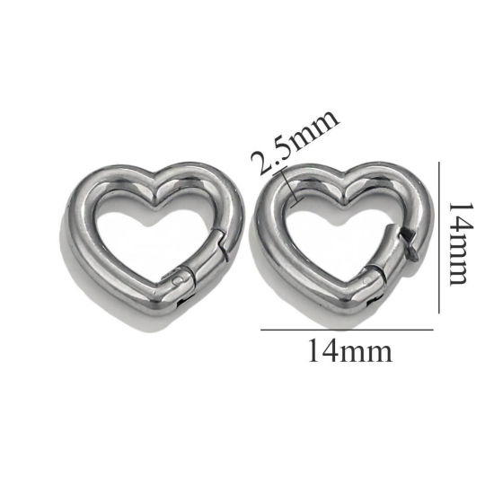 1 個 304ステンレス鋼 スプリングリングクラスプ ハート シルバートーン つやだし 14mm x 14mm、 の画像