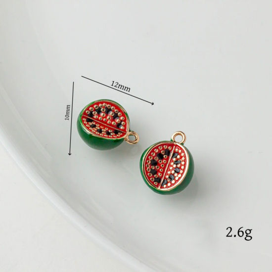 2 個 真鍮 チャーム 18Kゴールドメッキ 多色 フルーツ スイカ エナメル 12mm x 10mm、 の画像