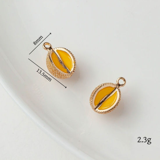 2 個 真鍮 チャーム 18Kゴールドメッキ 黄色 ドリアン エナメル 13.5mm x 8mm、 の画像