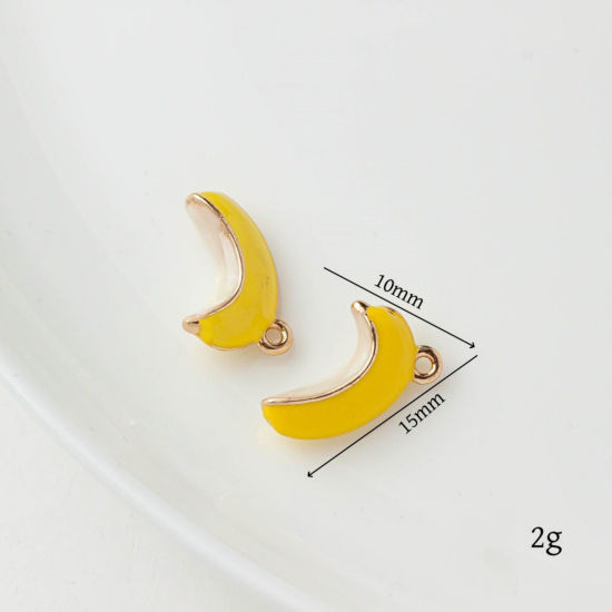 2 個 真鍮 チャーム 18Kゴールドメッキ 白+黄色 バナナ エナメル 15mm x 10mm、 の画像