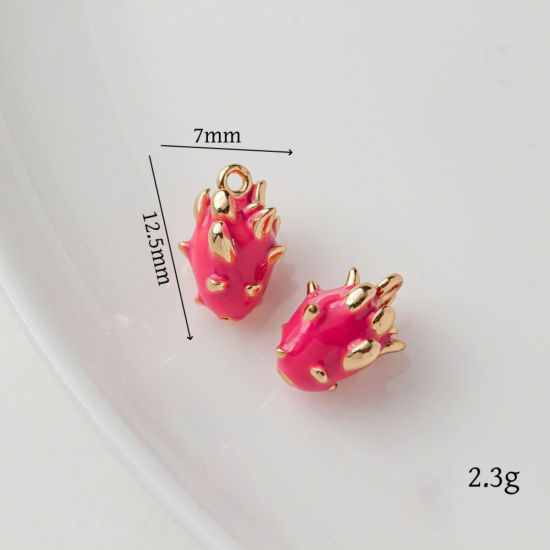 2 個 真鍮 チャーム 18Kゴールドメッキ フクシア色 ピタや エナメル 12.5mm x 7mm、 の画像