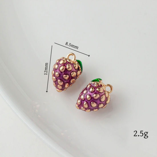 2 個 真鍮 チャーム 18Kゴールドメッキ 紫 葡萄 エナメル 12mm x 8.5mm、 の画像