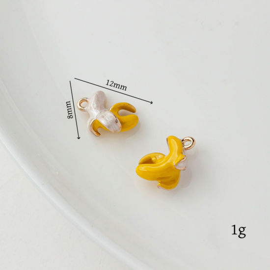 2 個 真鍮 チャーム 18Kゴールドメッキ 白+黄色 バナナ エナメル 12mm x 8mm、 の画像