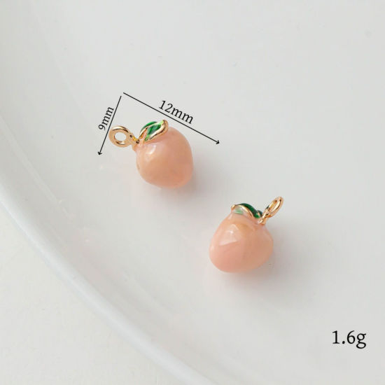 2 個 真鍮 チャーム 18Kゴールドメッキ 薄ピンク ピーチ エナメル の画像