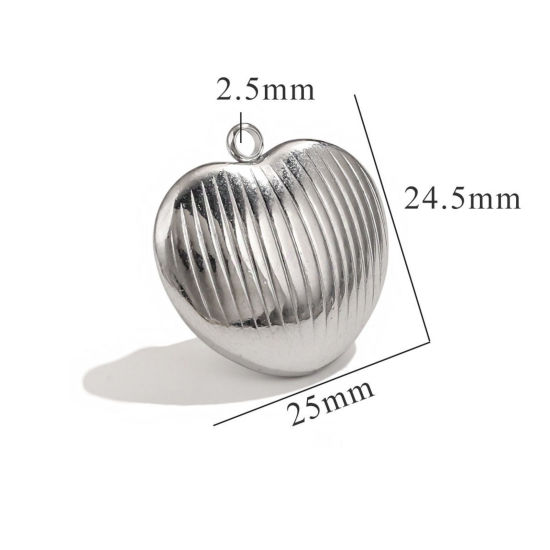 Immagine di 1 Pz 304 Acciaio Inossidabile Ciondoli Pendenti Cuore Tono Argento Struttura 3D 25mm x 24.5mm