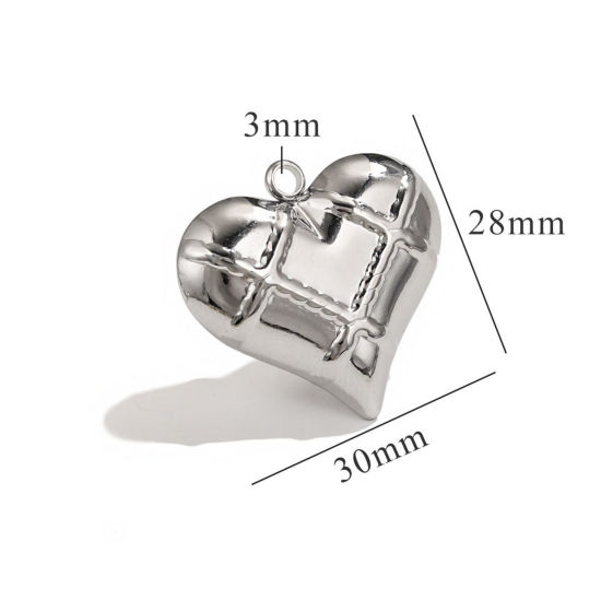 Immagine di 1 Pz 304 Acciaio Inossidabile Ciondoli Pendenti Cuore Tono Argento Struttura 3D 30mm x 28mm