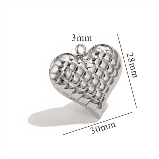Immagine di 1 Pz 304 Acciaio Inossidabile Ciondoli Pendenti Cuore Tono Argento Struttura 3D 30mm x 28mm