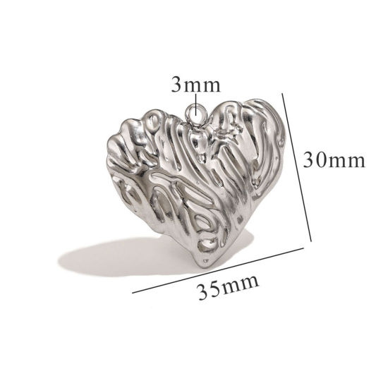 Immagine di 1 Pz 304 Acciaio Inossidabile Ciondoli Pendenti Cuore Tono Argento Struttura 3D 35mm x 30mm