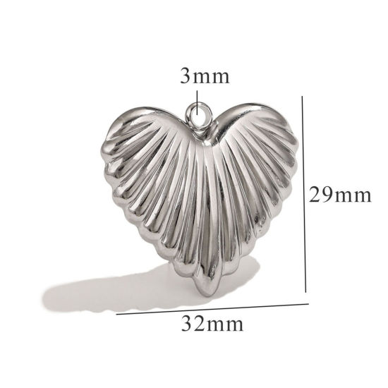 Immagine di 1 Pz 304 Acciaio Inossidabile Ciondoli Pendenti Cuore Tono Argento Struttura 3D 32mm x 29mm
