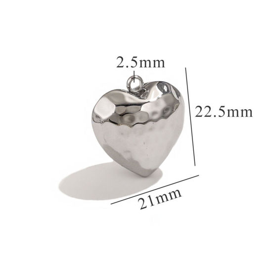 Immagine di 1 Pz 304 Acciaio Inossidabile Ciondoli Pendenti Cuore Tono Argento Struttura 3D 21mm x 22.5mm
