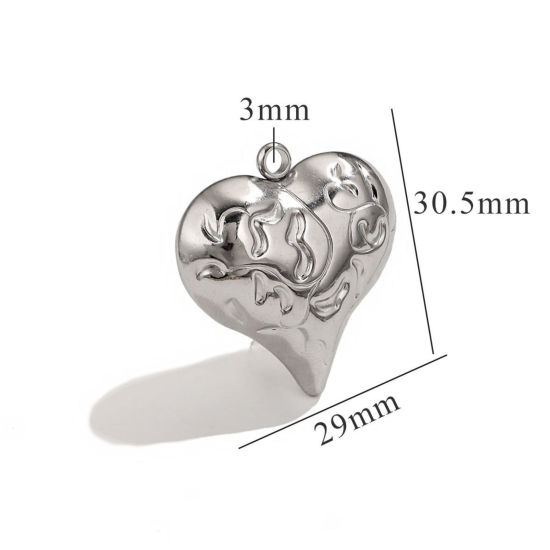 Immagine di 1 Pz 304 Acciaio Inossidabile Ciondoli Pendenti Cuore Tono Argento Struttura 3D 29mm x 30.5mm